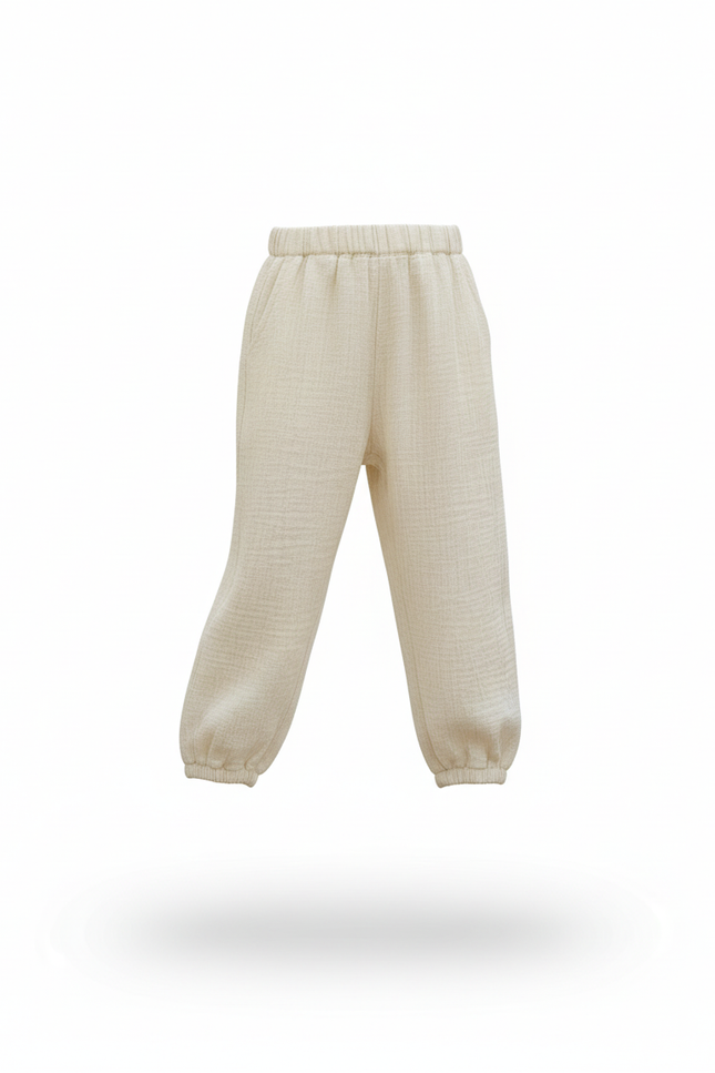 Pantalon En Lin Écru Ample Coton Enfant - Beige - vue 3