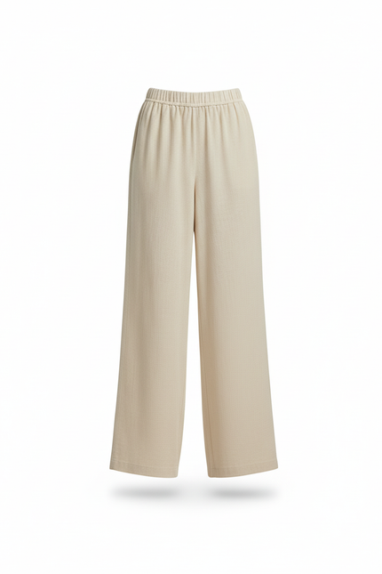 Pantalon En Lin Ample Crème Fluide Décontracté Femme - Beige - vue 3