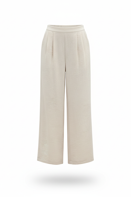 Pantalon En Lin Fluide Plissé Écru Élégant - Beige - vue 3