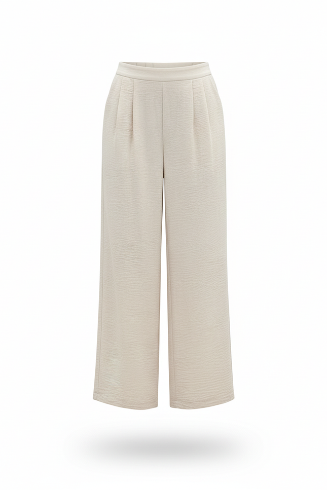 Pantalon En Lin Fluide Plissé Écru Élégant - Beige - vue 3