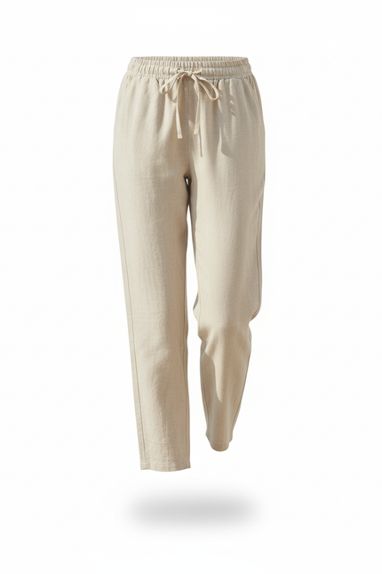 Pantalon En Lin Beige Cordon Ample Décontracté Femme - vue 3