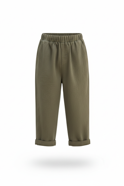 Pantalon En Lin Garçon Vert Olive Coupe Ample - Kaki - vue 3