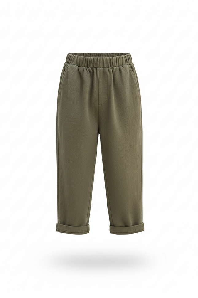 Pantalon En Lin Garçon Vert Olive Coupe Ample - Kaki - vue 3