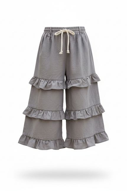 Pantalon En Lin Gris Volants Fille Confortable - vue 3