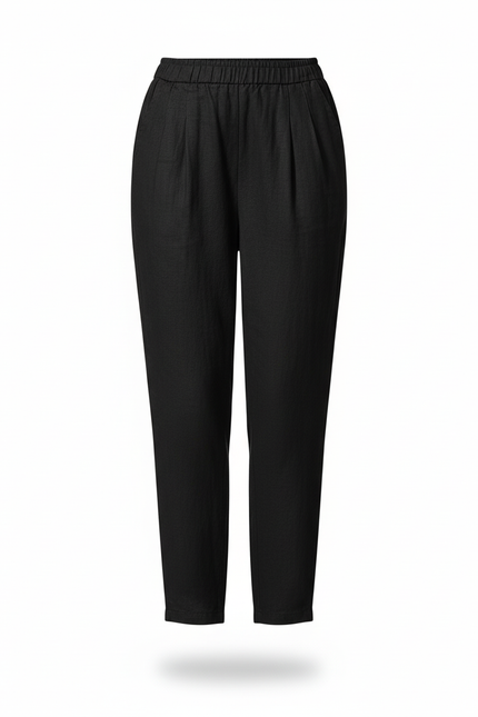 Pantalon En Lin Noir Ample Élastique Fluide Confortable - vue 3