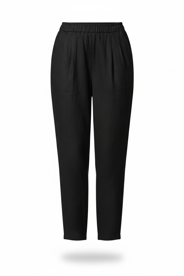 Pantalon En Lin Noir Ample Élastique Fluide Confortable - vue 3