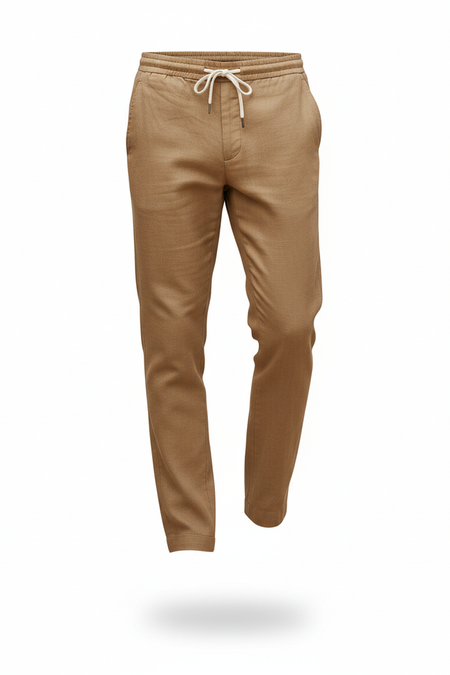 Pantalon En Lin Homme Beige Décontracté Cordon - vue 3