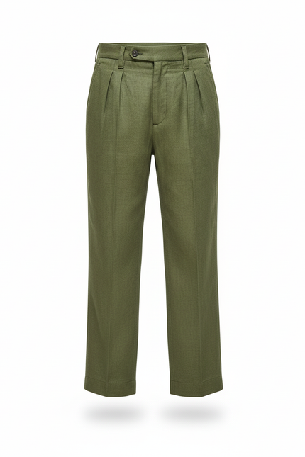 Pantalon En Lin Vert Plissé Décontracté Garçon - vue 3