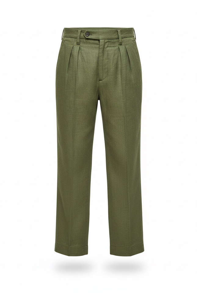 Pantalon En Lin Vert Plissé Décontracté Garçon - vue 3