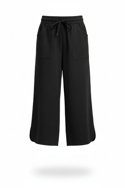 Pantalon En Lin Noir Ample Décontracté Court Fille - vue 3