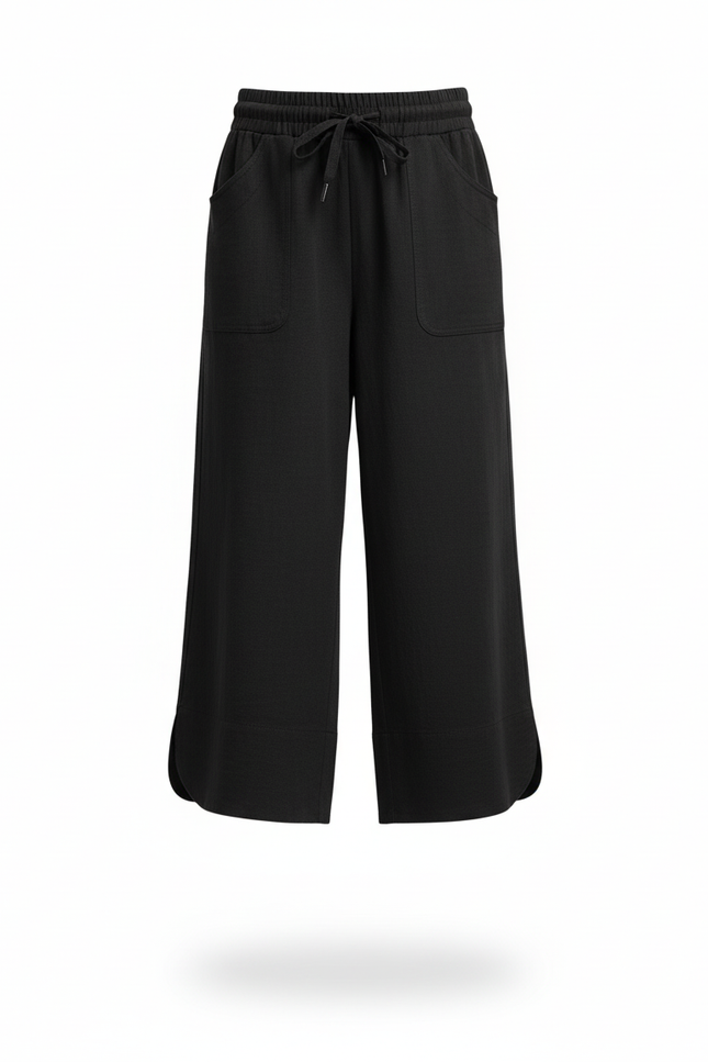 Pantalon En Lin Noir Ample Décontracté Court Fille - vue 3