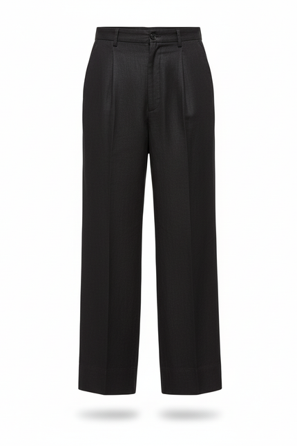 Pantalon En Lin Noir Ample Plissé Homme Élégant - vue 3