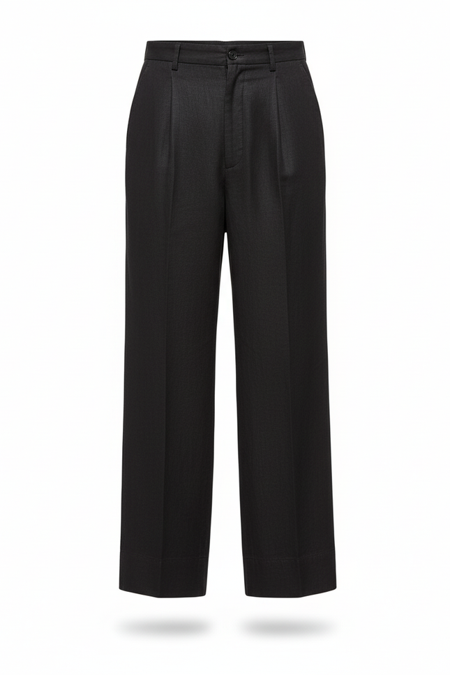Pantalon En Lin Noir Ample Plissé Homme Élégant - vue 3
