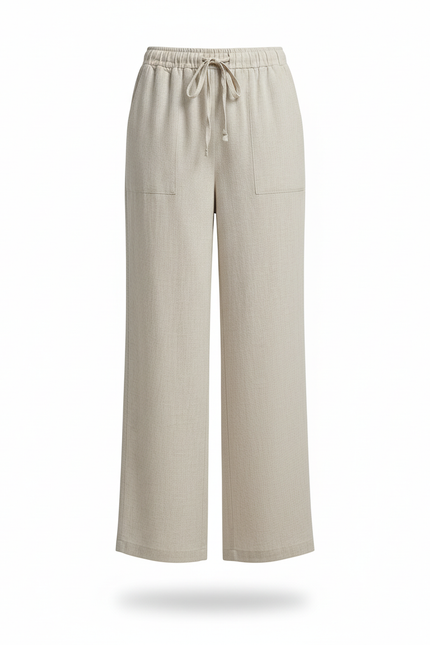 Pantalon En Lin Écru Ample Fluide Décontracté Femme - Beige - vue 3