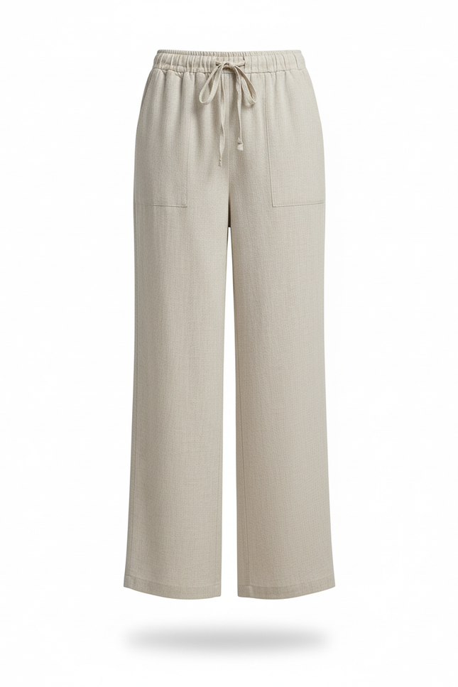Pantalon En Lin Écru Ample Fluide Décontracté Femme - Beige - vue 3