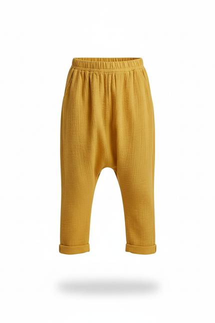 Pantalon En Lin Jaune Ample Enfant Coton - vue 3