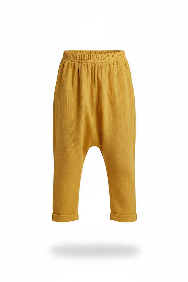 Pantalon En Lin Jaune Ample Enfant Coton - vue 3