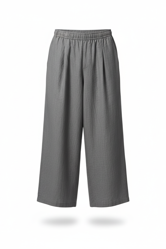 Pantalon En Lin Gris Large Décontracté Homme Cordon - vue 3