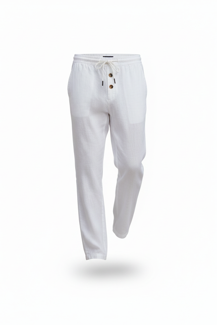 Pantalon En Lin Homme Blanc Ample Décontracté Léger - vue 3