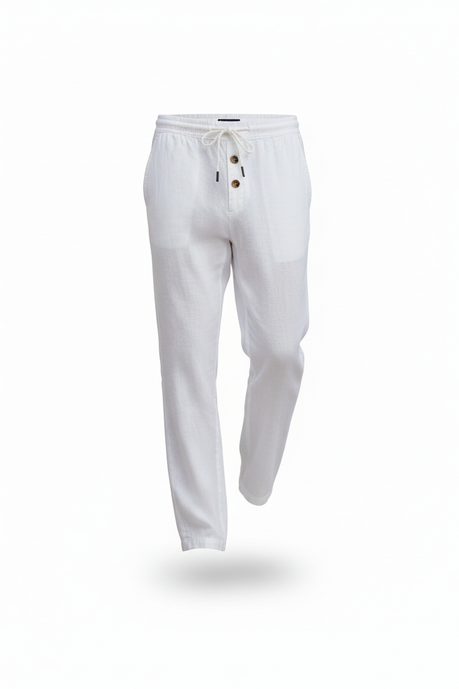 Pantalon En Lin Homme Blanc Ample Décontracté Léger - vue 3