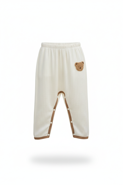 Pantalon En Lin Crème Ample Boutonné Brodé Bébé - Beige - vue 3