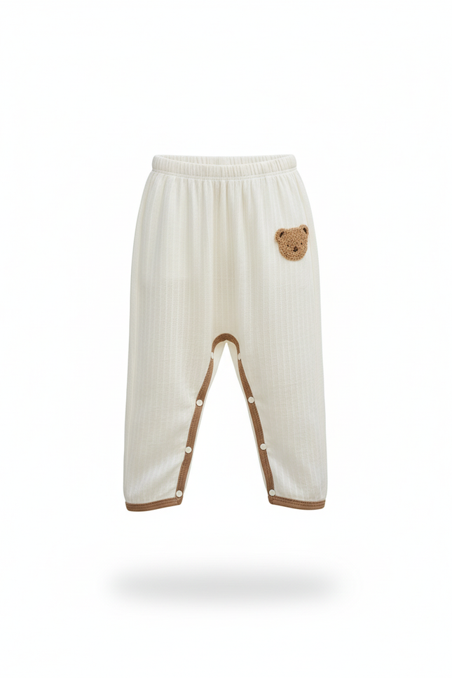 Pantalon En Lin Crème Ample Boutonné Brodé Bébé - Beige - vue 3