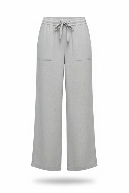 Pantalon En Lin Gris Ample Fluide Décontracté Femme - vue 3