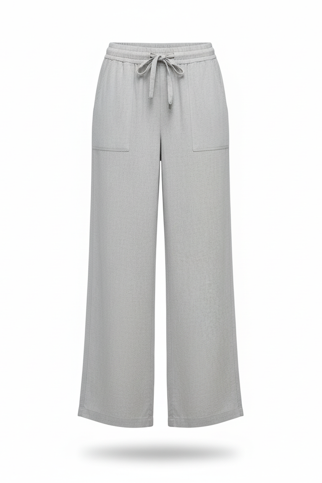 Pantalon En Lin Gris Ample Fluide Décontracté Femme - vue 3