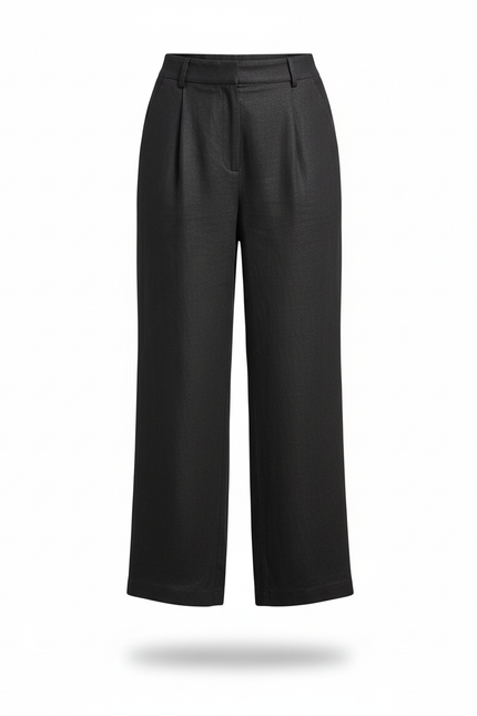 Pantalon En Lin Noir Ample Décontracté Taille Haute Femme - vue 3