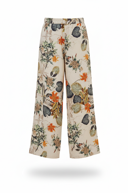 Pantalon En Lin Imprimé Floral Ample Décontracté Fille - vue 3
