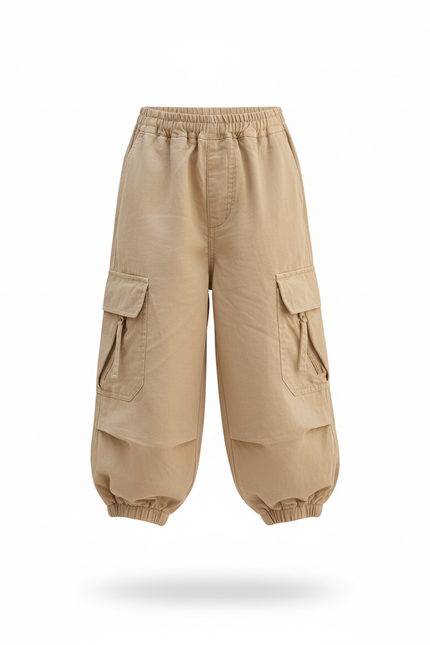 Pantalon En Lin Cargo Beige Ample Garçon Décontracté - vue 3
