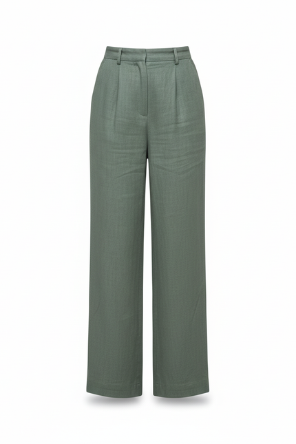 Pantalon En Lin Vert Ample Plissé Décontracté Fluide - Kaki - vue 3