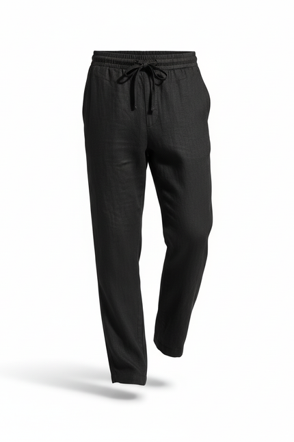 Pantalon En Lin Noir Ample Homme Décontracté Cordon - vue 3