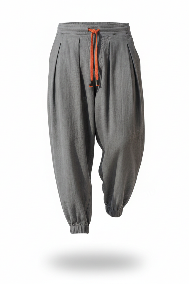 Pantalon En Lin Gris Ample Décontracté Cordon Léger - vue 3