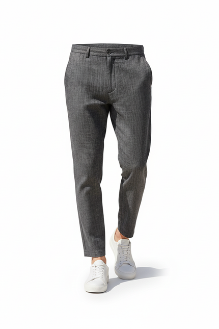 Pantalon En Lin Gris Chiné Coupe Slim Homme - vue 3