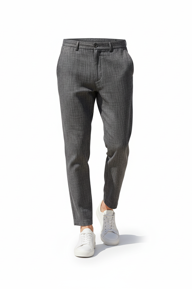 Pantalon En Lin Gris Chiné Coupe Slim Homme - vue 3