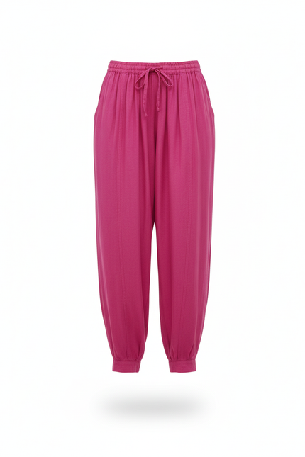 Pantalon En Lin Fushia Ample Décontracté Fluide Femme - Rose - vue 3