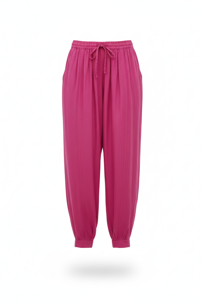 Pantalon En Lin Fushia Ample Décontracté Fluide Femme - Rose - vue 3