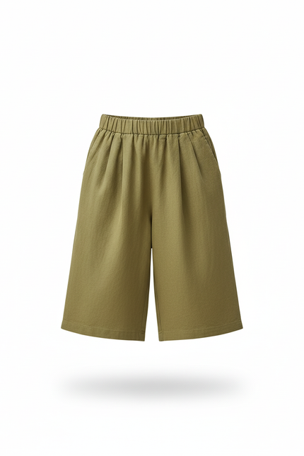 Pantalon En Lin Enfant Ample Vert Kaki Fluide - vue 3