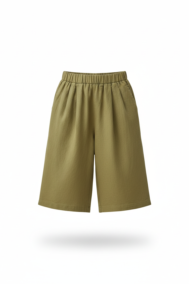 Pantalon En Lin Enfant Ample Vert Kaki Fluide - vue 3