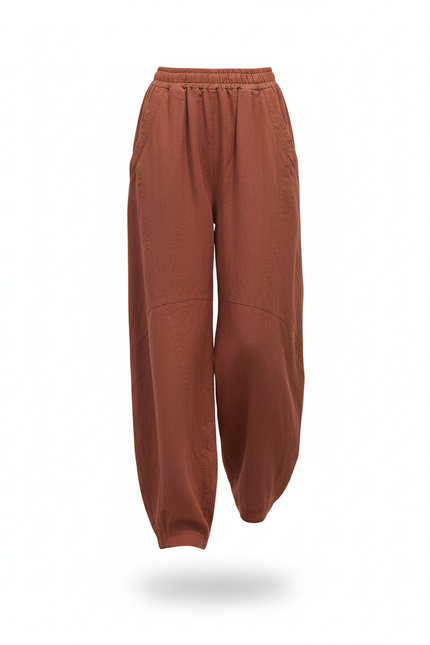 Pantalon En Lin Ample Fluide Marron Confortable Femme - vue 3