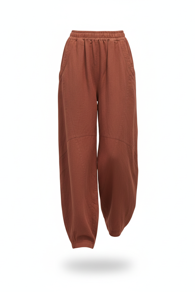Pantalon En Lin Ample Fluide Marron Confortable Femme - vue 3
