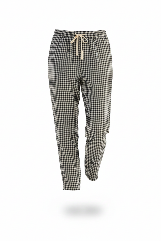 Pantalon En Lin Carreaux Ample Coton Décontracté Taille Élastique - Imprimé - vue 3