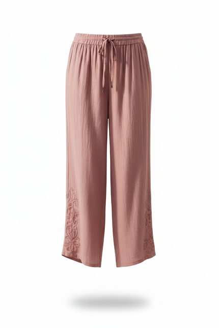 Pantalon Lin Broderie - Rose - vue 3