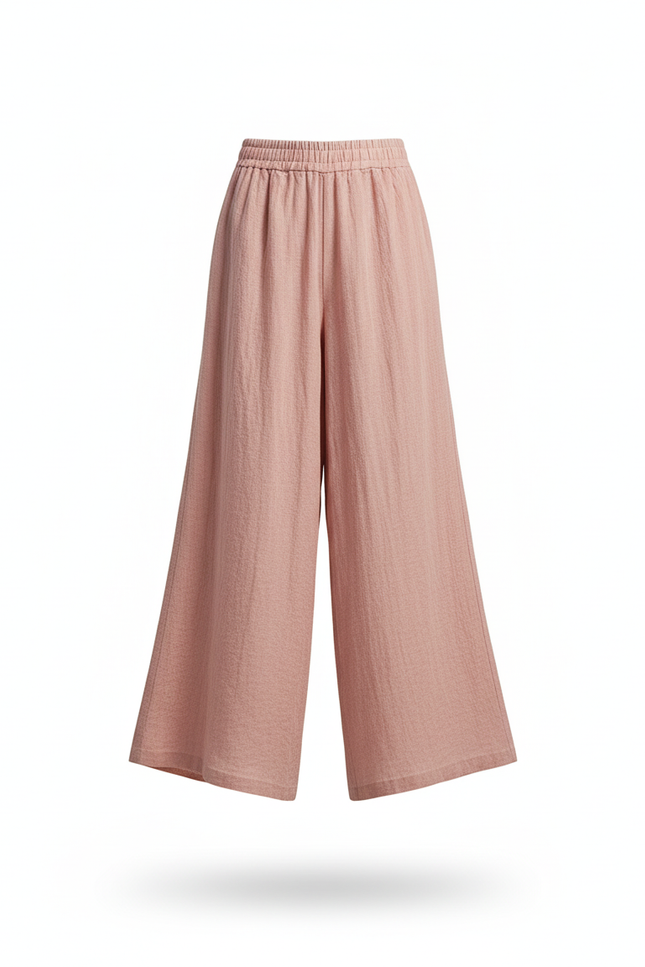 Pantalon En Lin Rose Ample Élastique Fluide Femme - vue 3