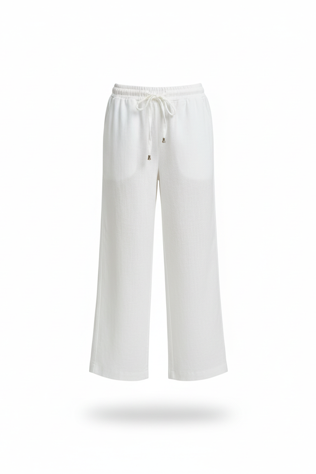 Pantalon En Lin Blanc Ample Décontracté Fille Cordon - vue 3