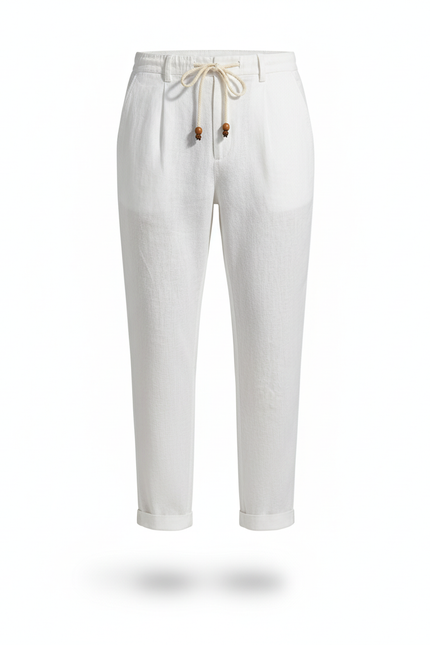 Pantalon En Lin Blanc Homme Ample Décontracté Cordon Léger - vue 3