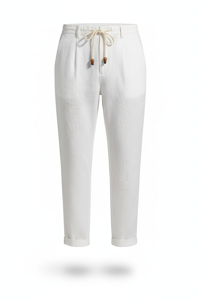 Pantalon En Lin Blanc Homme Ample Décontracté Cordon Léger - vue 3