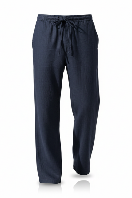 Pantalon En Lin Bleu Marine Homme - vue 3