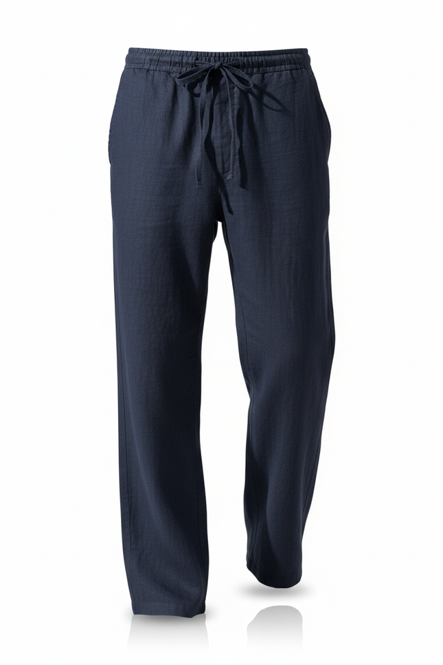 Pantalon En Lin Bleu Marine Homme - vue 3